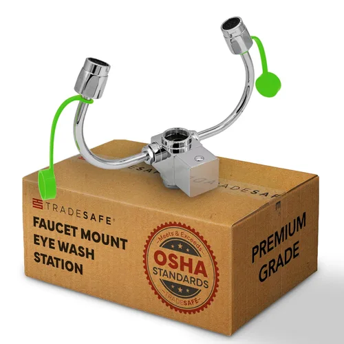 TRADESAFE Estación de lavado de ojos de emergencia: estación de lavado de ojos para montaje en grifo aprobada por OSHA, estación de lavado de ojos