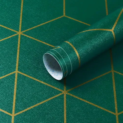 Miniatura 17 de Safiyya Papel tapiz geométrico azul y dorado, autoadhesivo, extraíble, impermeable, para paredes, rollo de vinilo de 118 x 17.3 pulgadas