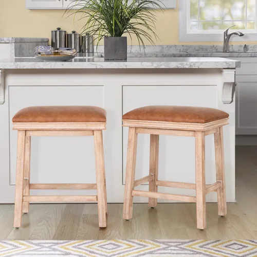 Miniatura 27 de Taburetes de altura para mostrador Sophia & William, taburetes de 24" con patas de madera maciza, taburetes de altura de mostrador tapizados en tela