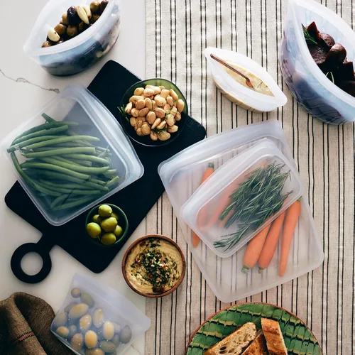 Miniatura 2 de Bolsas reutilizables de almacenamiento de alimentos de silicona premium Stasher, paquete de 6 unidades, transparentes, bolsas de almacenamiento