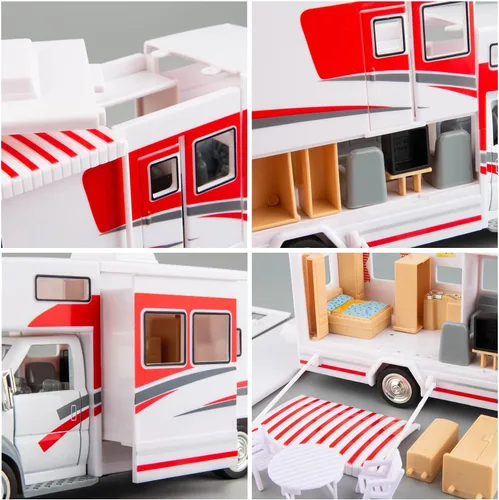Miniatura 4 de BDTCTK Escala 1:28 DIY Autocaravana de lujo DIE-CAST Modelo de coche, aleación de zinc, vehículos de tracción fundidos a presión juguetes para niños