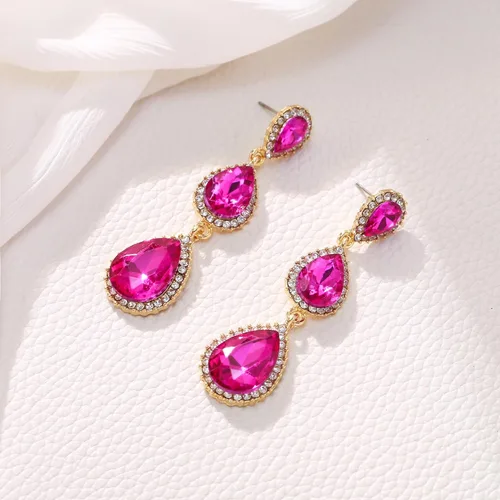 Miniatura 54 de EleQueen Pendientes de cristal austriaco en tono dorado para mujer, forma de pera de 2.5 pulgadas, color esmeralda