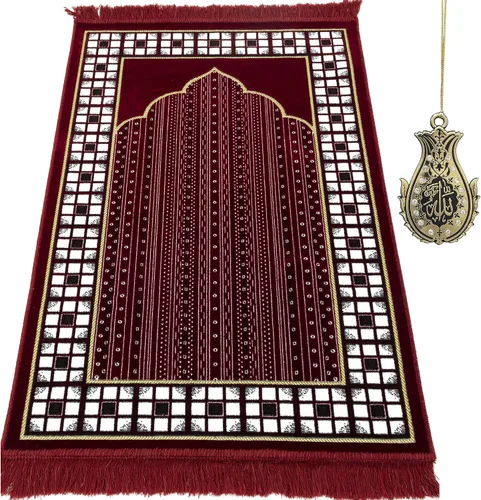 Miniatura 9 de Modefa Alfombra de oración islámica turca, alfombra de terciopelo fina y ligera, alfombra de oración musulmana suave, Janamaz, regalo de Ramadán