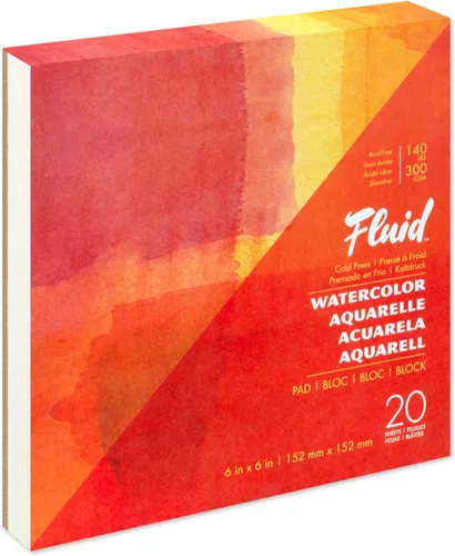 Miniatura 8 de Bloque de papel de acuarela fluida, 6 x 8 pulgadas, 15 hojas, 140 libras (300 g/m²), bloque prensado en frío para pintura artística y medios húmedos