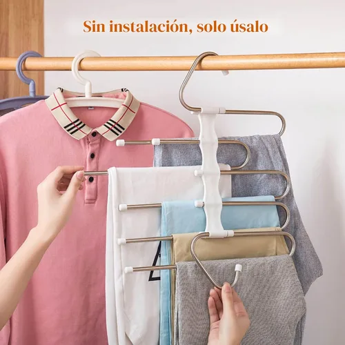 Miniatura 5 de Kalimdor Perchas para pantalones, paquete de 2 organizadores de armario de metal que ahorran espacio, perchas para ropa, pantalones, diseño