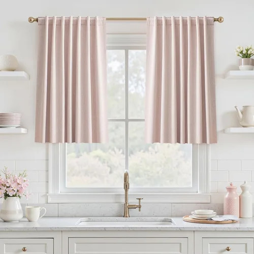 Miniatura 26 de UHITECH - Cortinas opacas beige para sala de estar, cortinas cortas de 35 pulgadas para habitación, cortinas negras para ventanas pequeñas, paneles