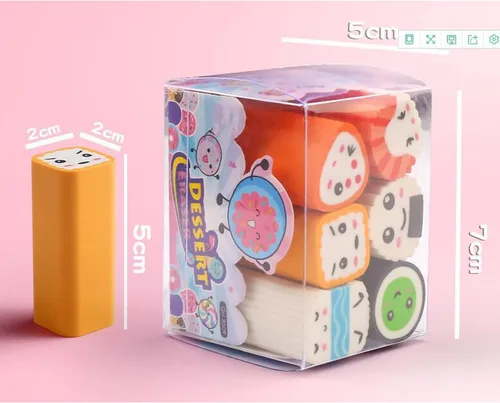 Miniatura 5 de Borradores de comida, paquete de 12 borradores de sushi, postres, borradores de mascotas para niños, lindos y divertidos, suministros escolares