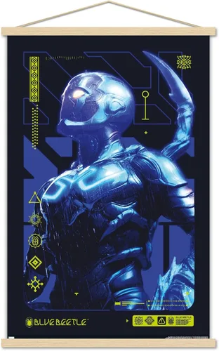Trends International DC Comics Movie Blue Beetle - Póster de pared Biotech, 22.37 x 34.00 pulgadas, paquete de impresión y colgador de madera de haya