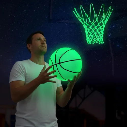 Miniatura 6 de Jenaai Juego de 3 piezas de baloncesto brillante, incluye tamaño 7 brillante baloncesto luz nocturna red con bomba para aro luminoso regalo