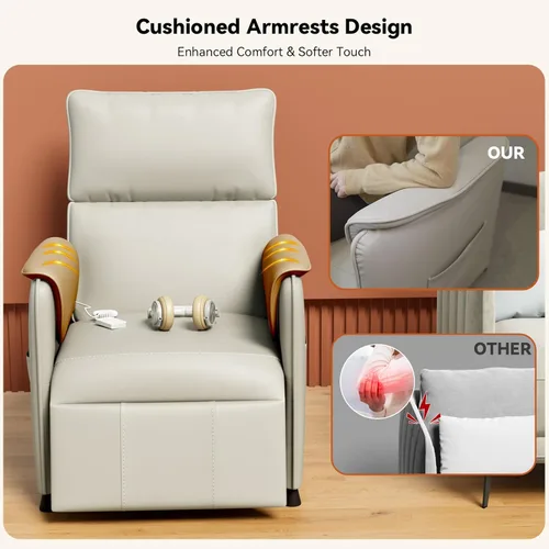Miniatura 7 de Silla reclinable, reclinable eléctrico ajustable de piel sintética con control remoto y respaldo acolchado, asiento de sofá individual reclinable