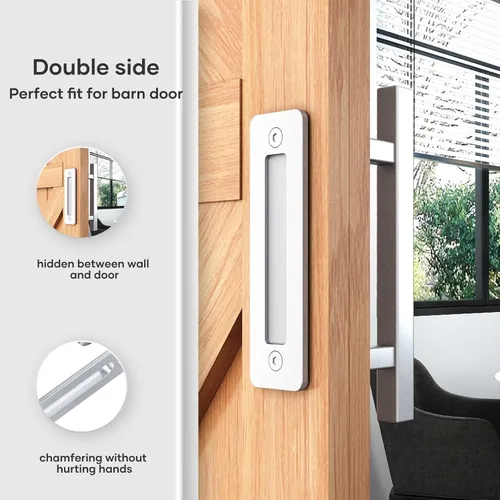 Miniatura 3 de EaseLife Tirador de acero inoxidable de 12 pulgadas para puerta corrediza de granero con juego de accesorios empotrados, doble cara, acabado Plateado