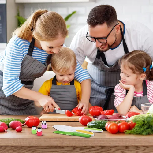 Miniatura 6 de Juego de cuchillos para niños, juego de cuchillos seguros para niños pequeños, cuchillos seguros para cocina real, bordes dentados, utensilios