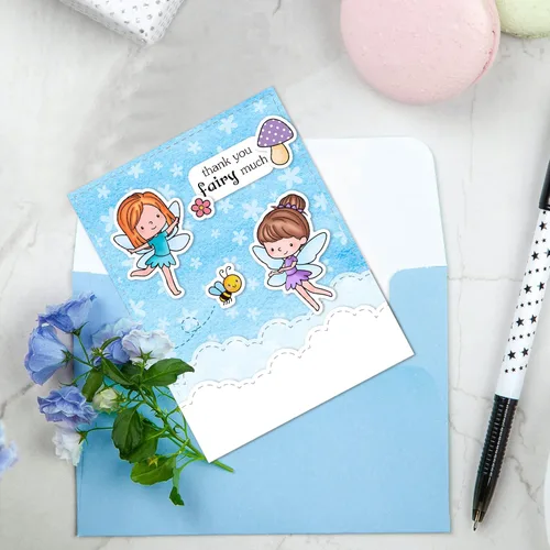 Miniatura 6 de INFUNLY Sellos y troqueles de hadas para hacer tarjetas, diseño de flores de abeja, sellos de silicona transparentes, juego de sellos y troqueles