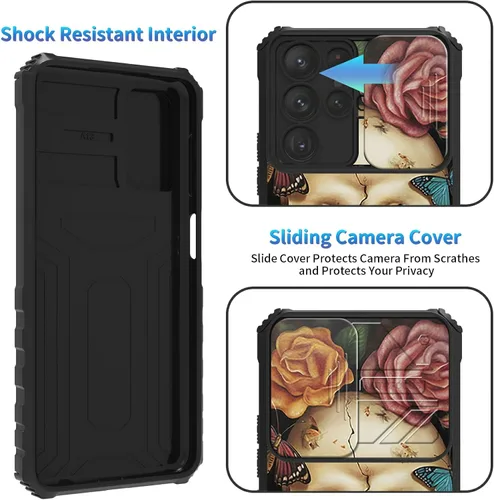 Miniatura 832 de Funda para Samsung Galaxy S22 Ultra 5G, Galaxy S22 Ultra con cubierta de cámara deslizante, funda resistente de doble capa con función atril Black