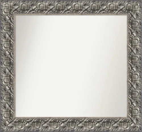 Miniatura 415 de Amanti Art Espejo de baño plateado para sobre fregadero, 26 x 26 pulgadas, espejo cuadrado de níquel pulido, marco de madera tradicional mediano, se