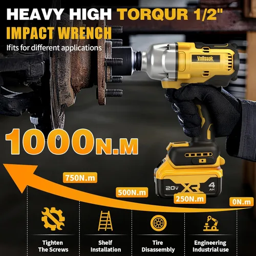Miniatura 3 de Llave de impacto inalámbrica de 1/2 pulgada para batería Dewalt de 20 V, destornillador de impacto de 1000 N.m, pistola de impacto eléctrica sin