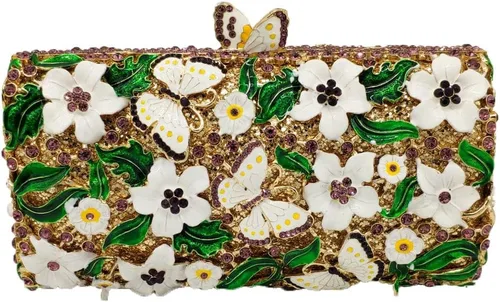 Boutique De FGG Flores y mariposas mujeres cristal embrague bolso de noche boda fiesta Rhinestone bolsos