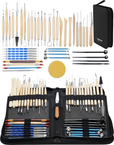 Miniatura 10 de Kit de herramientas para esculpir arcilla, 44 herramientas de arcilla polimérica de doble cara con bolsa de transporte Rojo