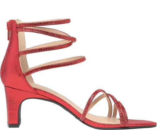 Miniatura 2 de DREAM PAIRS Tacones negros para mujer, tacón bajo con diamantes de imitación gruesos, puntera abierta, sandalias de vestir para novia, boda, fiesta