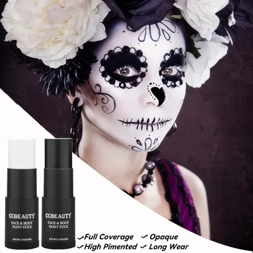 Miniatura 7 de CCbeauty Barra de pintura facial negra, kit de pintura facial, base de maquillaje SFX de cobertura completa, pintura corporal profesional no tóxica