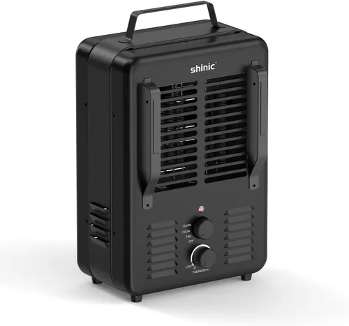 Shinic Calentador Milkhouse de 1500 W, calentador utilitario Milkhouse con termostato ajustable, protección contra sobrecalentamiento y vuelco,