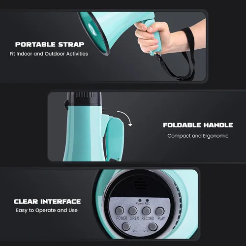 Miniatura 5 de MyMealivos 20W Megaphone Bullhorn, Built in Siren & 240s Recording, 5.4"×8.6" Portable Megaphone with Volume Control Cover Up to 300 feet+ for Verde