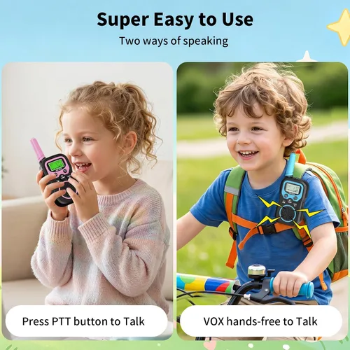 Miniatura 8 de Walkie Talkies recargables para niños, paquete de 3, Walkie Talkies de largo alcance para niños de 22 canales VOX linterna para acampar al aire