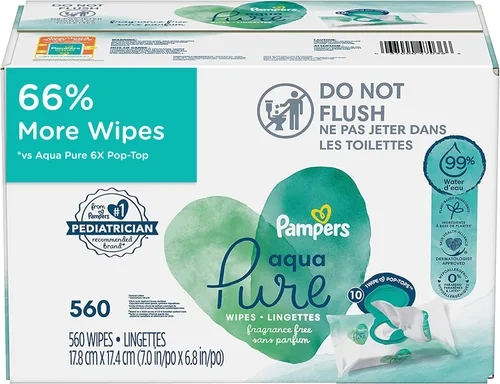 Miniatura 23 de Pampers Aqua Pure Toallitas para bebé, 99% agua, sin fragancia, 896 toallitas para bebé en total (16 paquetes con tapa abatible)