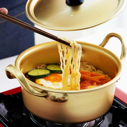 Miniatura 4 de Olla de fideos ramen de comida coreana, olla de fideos coreanos/olla de aluminio caliente Shin Ramyun de doble mango de aluminio amarillo coreano