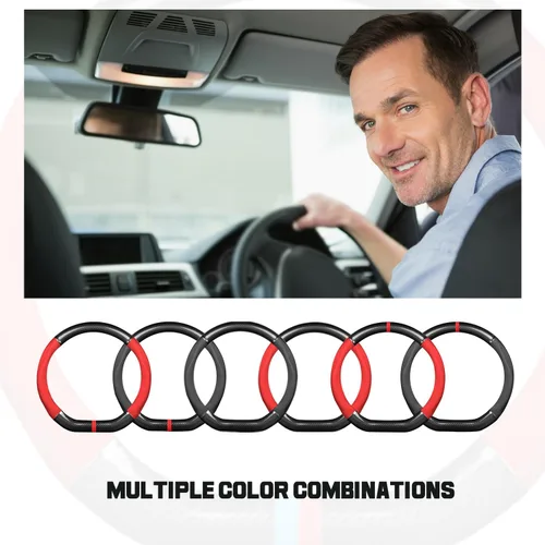 Miniatura 6 de Ergocar Funda antideslizante para volante de automóvil, protector deportivo en forma de D, fibra de carbono y cuero PU, universal para diámetro