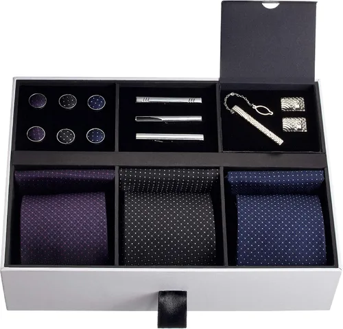 Miniatura 30 de Juego de corbata de regalo para hombre, corbata sedosa, bolsillo cuadrado, clips de corbata, gemelos para hombres