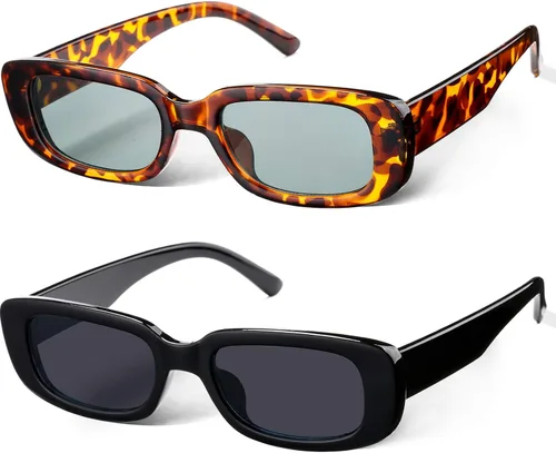 Miniatura 8 de 2 Pack Trendy Rectangle Sunglasses for Women Narrow Square Frame Shade 100% UV Blocking