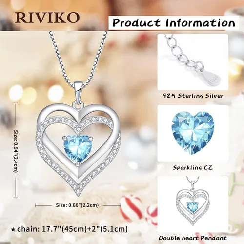 Miniatura 28 de RIVIKO Collar con símbolo de corazón infinito para mujer, plata de ley 925, delicado colgante de corazón para el día de San Valentín, día