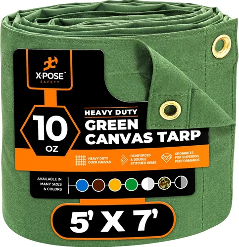 Miniatura 120 de Xpose Safety Lona de Lona - Lonas de Lona Verde de 10oz Resistentes al Agua con Ojales de Latón - Lona Multiusos para Exteriores para Campamento