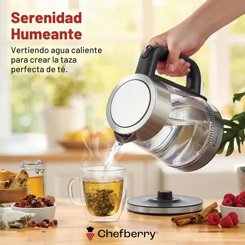 Miniatura 7 de Hervidor eléctrico para hervir té caliente y agua Hervidor de vidrio de borosilicato de acero inoxidable de 1.8L sin plástico, apagado automático