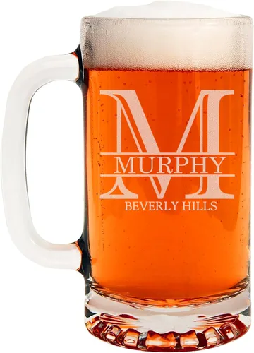 Miniatura 43 de Taza de cerveza de vidrio con monograma grabado de 16 onzas (letra B), regalos de cerveza personalizados de la A-Z para hombres, Día del Padre