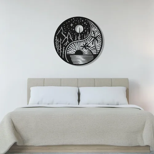 Miniatura 7 de Ying Yang Sun and Moon Metal, decoración de pared de metal Yin Yang, Sun Moon Metal, decoración de pared de metal, sol y luna, arte de pared
