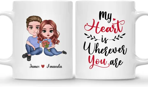 Miniatura 12 de Gossby Taza personalizada para parejas, regalo personalizado para esposa, novia, marido, novio con diseño, nombre, año, San Valentín, aniversario