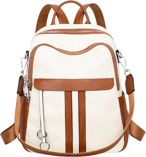 ALTOSY Bolso tipo mochila de cuero genuino para mujer, bolso de hombro convertible