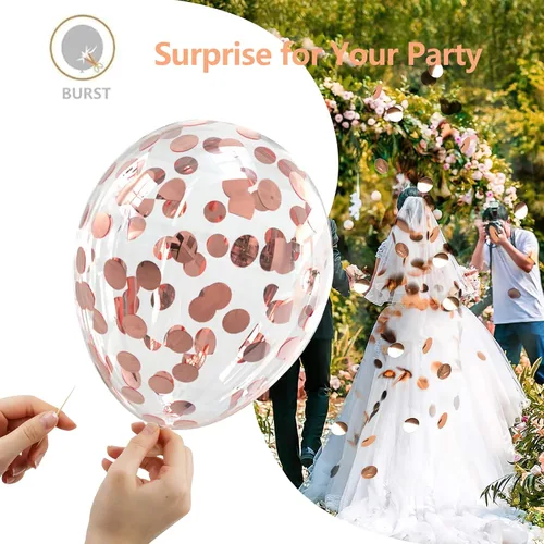 Miniatura 5 de Globos de látex con confeti de oro rosa de Bezente - paquete de 60 globos de helio de 12 pulgadas con confeti de oro rosa para decoraciones