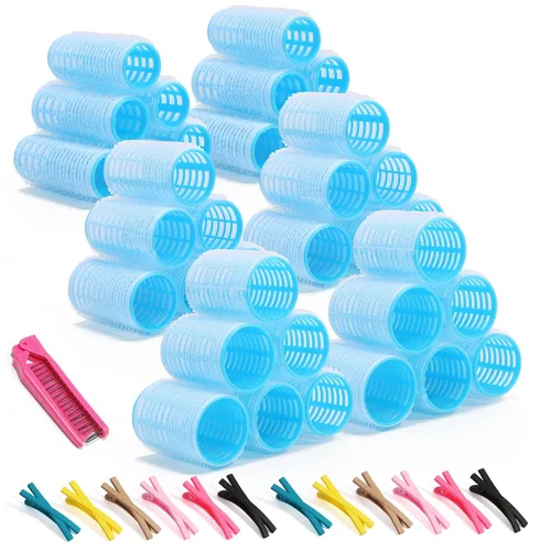 Juego de rulos para el cabello con agarre automático, con rizadores de peluquería (grande, mediano y pequeño), peine de plástico de bolsillo