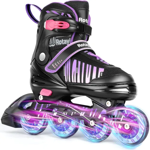 Patines en línea ajustables para niñas y niños con ruedas de luz completa, divertidas cuchillas iluminadoras para principiantes, para niños, Púrpura
