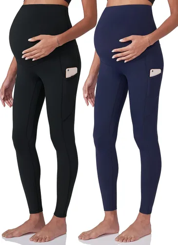 POSHDIVAH Leggings de entrenamiento de maternidad para mujer sobre el vientre, pantalones de yoga con bolsillos, ropa deportiva suave, pantalones de