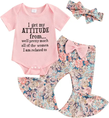 Miniatura 51 de Sejardin Ropa de verano para bebé y niña, recién nacida, manga corta, con letras, mameluco elástico con diadema