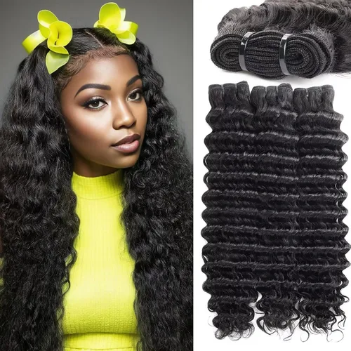 Miniatura 27 de Manojos de cabello humano ondulado profundo de 12, 14, 16 pulgadas, paquetes de ondas de agua, 100% sin procesar, 10A, cabello humano virgen