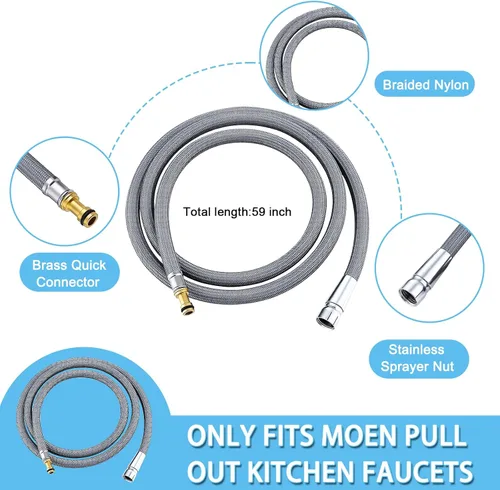 Miniatura 4 de 159560 Kit de manguera de repuesto compatible con grifos de cocina extraíbles Moen, reemplazo de manguera de grifo de conexión rápida de 59