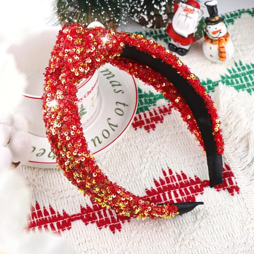 Miniatura 6 de Diademas anudadas de moda, diadema de lentejuelas anchas de color dorado rojizo, accesorios elásticos para el cabello con purpurina para mujeres