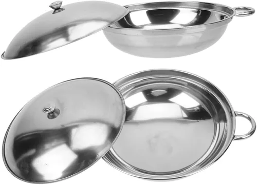Luxshiny Sartén antiadherente con tapa, sartén para sopa, sartén para tortillas, plancha para el hogar, sartenes de fondo redondo, ollas de doble