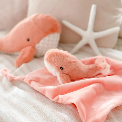 Miniatura 7 de MON AMI Peluche de ballena coral para bebés, manta de seguridad anudada de 13.5 pulgadas, juguete de felpa suave para bebés, perfecto esencial