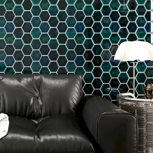 Miniatura 4 de CRE8TIVE 4 hojas de azulejos para despegar y pegar en muro para cocina, azulejos hexagonales de 12 x 12 pulgadas, color verde esmeralda
